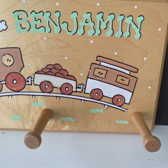 OVER THE RAINBOW BENJAMIN WOODEN COAT RACK HANDCRAFTED HANGER 13.5" BY 8.5" - Picture 2 of 5